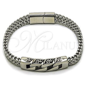 Pulsera Elegante 03.439.0011.09 Acero Inoxidable, Diseño de Miami Cubana y Square Franco, Pulido, Tono Plateado (08 MM Thickness, 9 Inches Length)