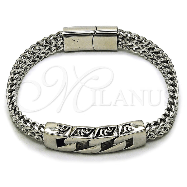 Pulsera Elegante 03.439.0011.09 Acero Inoxidable, Diseño de Miami Cubana y Square Franco, Pulido, Tono Plateado (08 MM Thickness, 9 Inches Length)