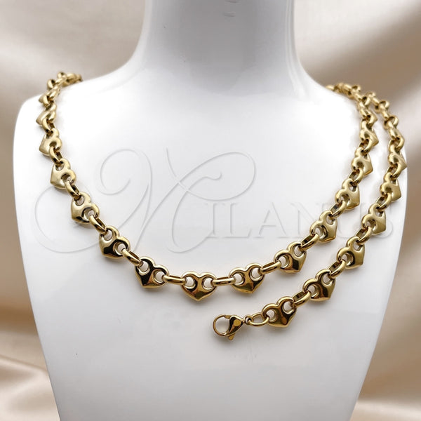 Collar y Pulsera 06.435.0006.18 Acero Inoxidable, Diseño de Corazón, Pulido, Tono Dorado