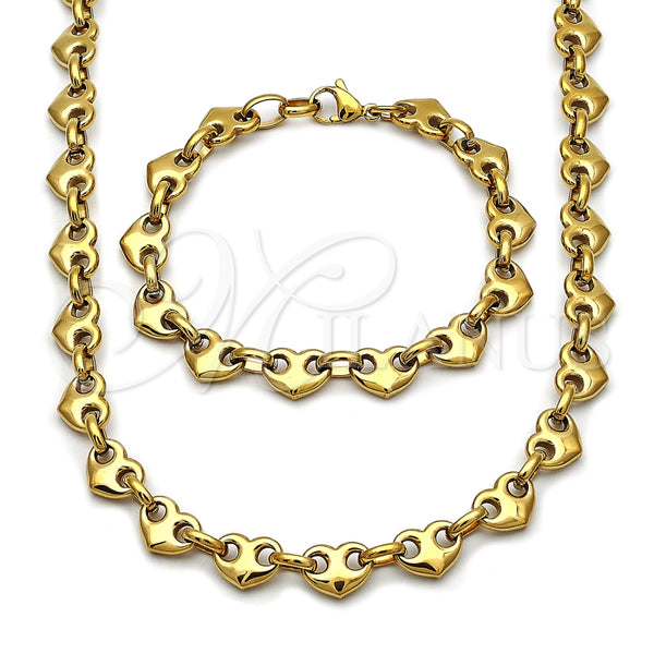 Collar y Pulsera 06.435.0006.18 Acero Inoxidable, Diseño de Corazón, Pulido, Tono Dorado