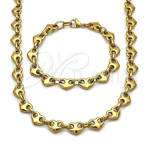 Collar y Pulsera 06.435.0006.18 Acero Inoxidable, Diseño de Corazón, Pulido, Tono Dorado