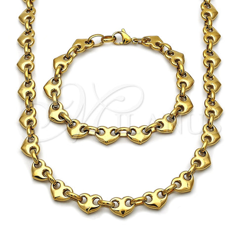 Collar y Pulsera 06.435.0006.18 Acero Inoxidable, Diseño de Corazón, Pulido, Tono Dorado
