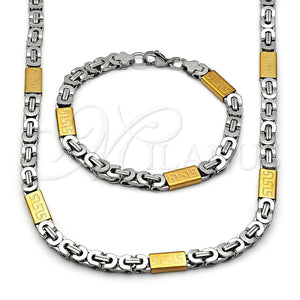 Collar y Pulsera 06.440.0001.1 Acero Inoxidable, Diseño de Llave Griega, Pulido, Dos Tonos