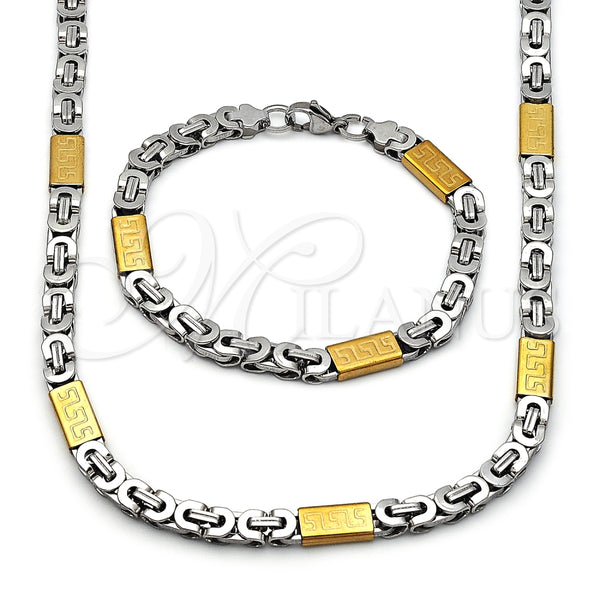 Collar y Pulsera 06.440.0001.1 Acero Inoxidable, Diseño de Llave Griega, Pulido, Dos Tonos