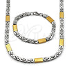 Collar y Pulsera 06.440.0001.1 Acero Inoxidable, Diseño de Llave Griega, Pulido, Dos Tonos