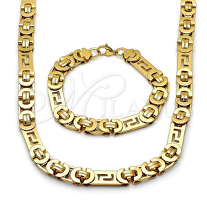 Collar y Pulsera 06.440.0003 Acero Inoxidable, Diseño de Llave Griega, Pulido, Tono Dorado