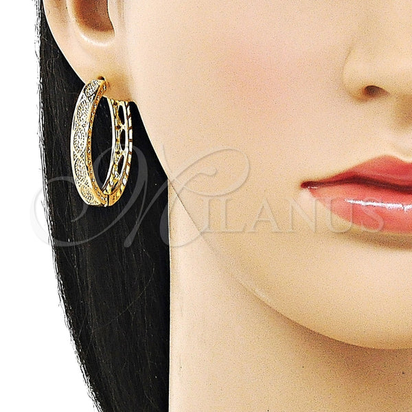 Argolla Huggie 02.204.0065.35 Oro Laminado, con Blanca Micro Pave, Pulido, Tono Dorado
