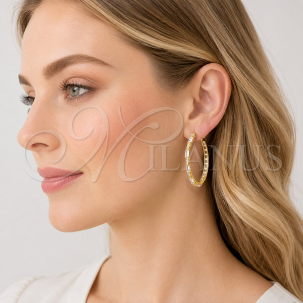 Argolla Huggie 02.204.0066.40 Oro Laminado, Diseño de Baguette, con Zirconia Cubica Blanca, Pulido, Tono Dorado