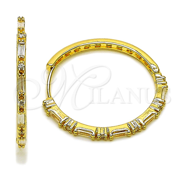 Argolla Huggie 02.204.0066.40 Oro Laminado, Diseño de Baguette, con Zirconia Cubica Blanca, Pulido, Tono Dorado