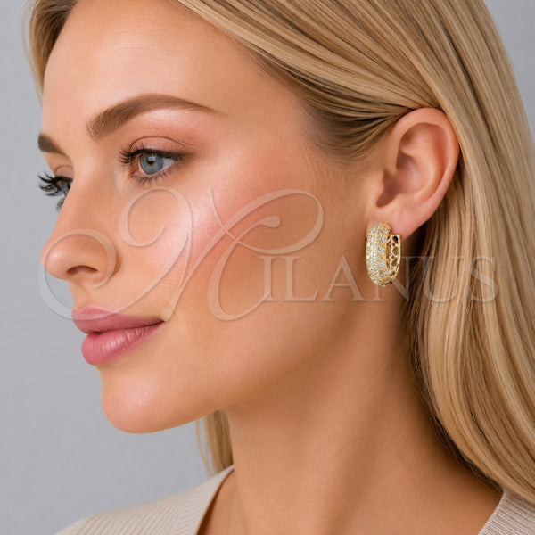 Argolla Huggie 02.204.0070.30 Oro Laminado, Diseño de Corazón, con Zirconia Cubica Blanca, Pulido, Tono Dorado