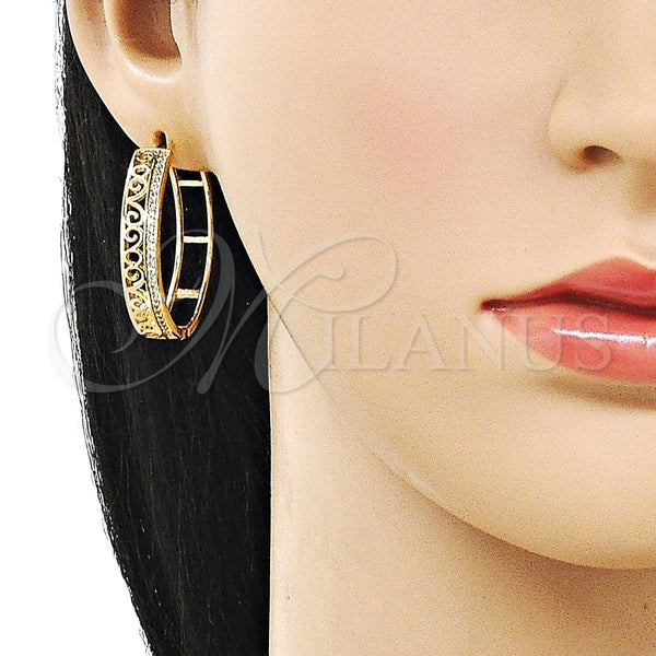 Argolla Huggie 02.204.0071.35 Oro Laminado, con Blanca Micro Pave, Pulido, Tono Dorado