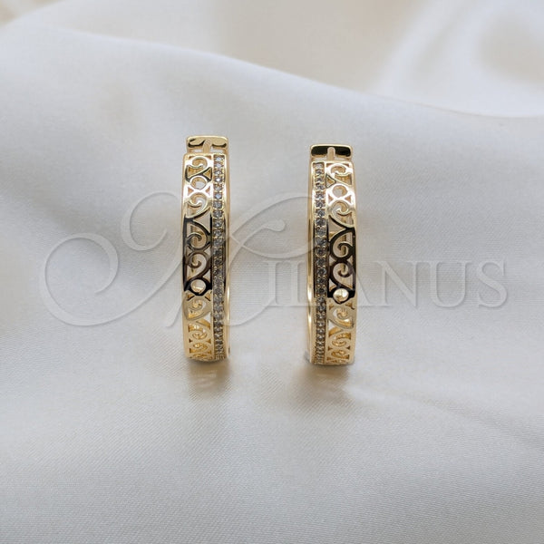 Argolla Huggie 02.204.0071.35 Oro Laminado, con Blanca Micro Pave, Pulido, Tono Dorado