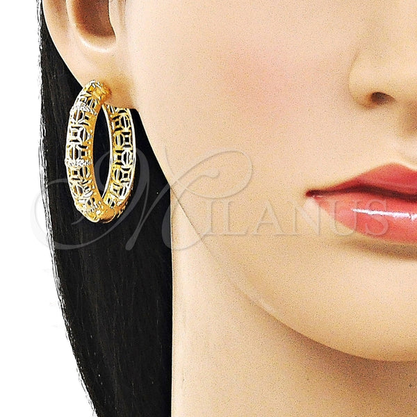 Argolla Huggie 02.204.0073.35 Oro Laminado, Diseño de File, con Blanca Micro Pave, Pulido, Tono Dorado