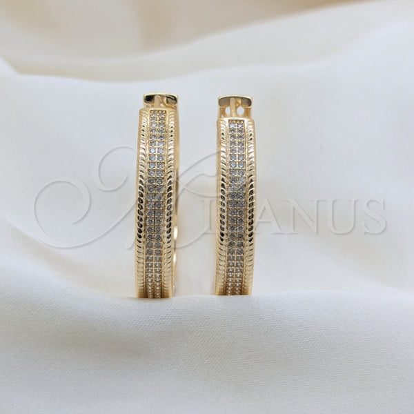 Argolla Huggie 02.204.0078.40 Oro Laminado, con Blanca Micro Pave, Pulido, Tono Dorado