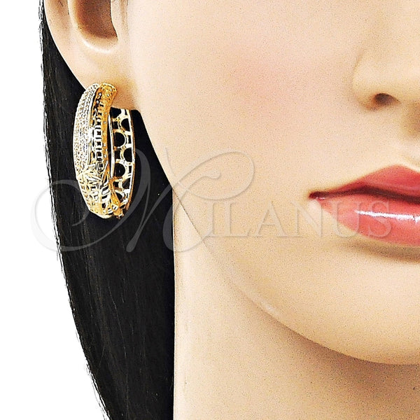 Argolla Huggie 02.204.0079.35 Oro Laminado, Diseño de Oja, con Blanca Zirconia Cubica, Pulido, Tono Dorado