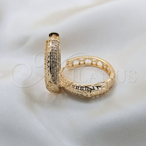 Argolla Huggie 02.204.0079.35 Oro Laminado, Diseño de Oja, con Blanca Zirconia Cubica, Pulido, Tono Dorado