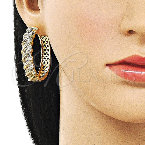 Argolla Huggie 02.204.0082.40 Oro Laminado, Diseño de Torcido, con Blanca Zirconia Cubica, Pulido, Tono Dorado