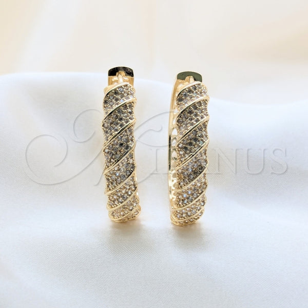 Argolla Huggie 02.204.0082.40 Oro Laminado, Diseño de Torcido, con Blanca Zirconia Cubica, Pulido, Tono Dorado