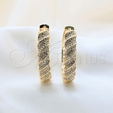 Argolla Huggie 02.204.0082.40 Oro Laminado, Diseño de Torcido, con Blanca Zirconia Cubica, Pulido, Tono Dorado