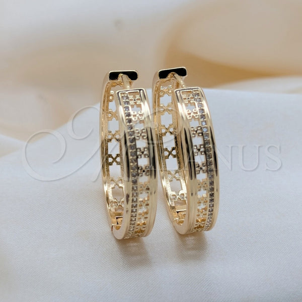 Argolla Huggie 02.204.0083.35 Oro Laminado, con Blanca Micro Pave, Pulido, Tono Dorado
