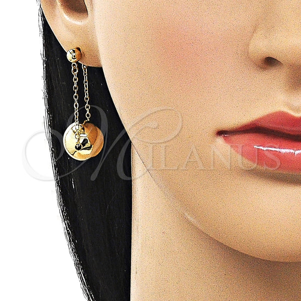 Arete Largo 02.282.0084 Oro Laminado, Diseño de Bola y Rolo, Pulido, Tono Dorado