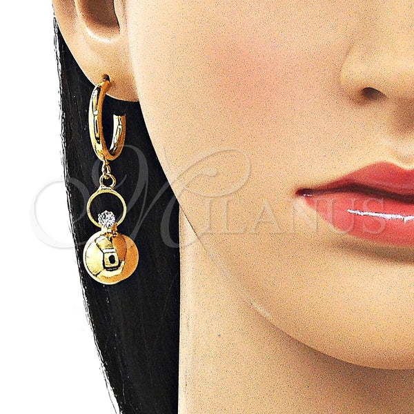 Arete Largo 02.282.0085 Oro Laminado, Diseño de Bola, con Blanca Cristal, Pulido, Tono Dorado