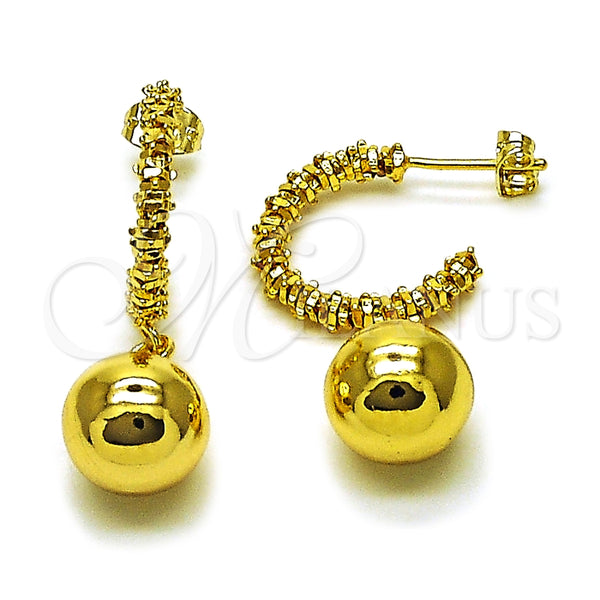 Arete Colgante 02.282.0086 Oro Laminado, Diseño de Bola, Pulido, Tono Dorado