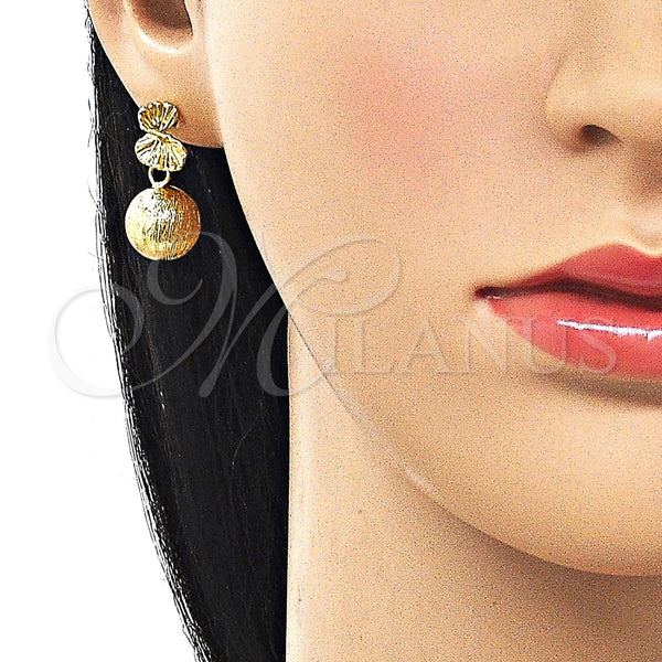 Arete Colgante 02.282.0089 Oro Laminado, Diseño de Bola y Hueco, Cepillado, Tono Dorado