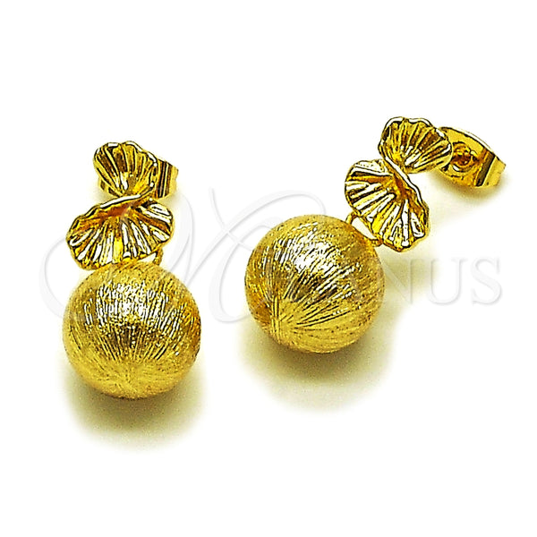 Arete Colgante 02.282.0089 Oro Laminado, Diseño de Bola y Hueco, Cepillado, Tono Dorado
