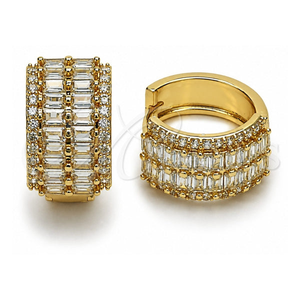 Argolla Huggie 02.283.0334.20 Oro Laminado, Diseño de Baguette, con Zirconia Cubica Blanca, Pulido, Tono Dorado