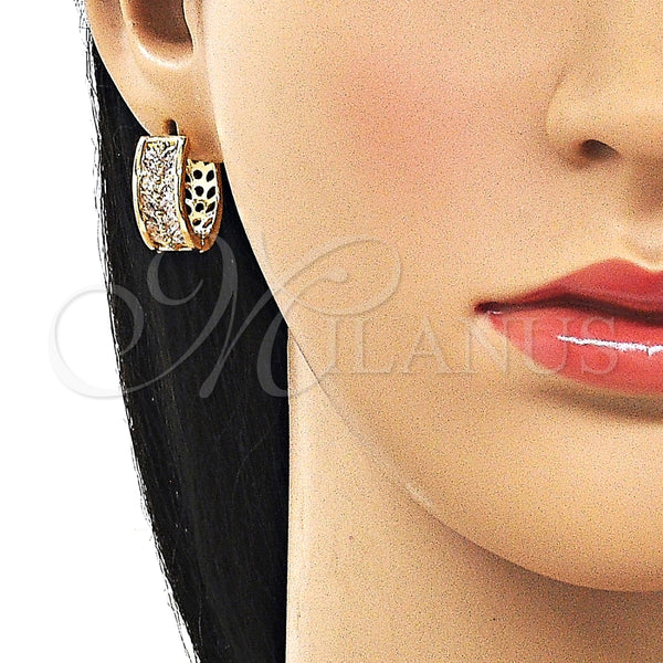 Argolla Huggie 02.283.0337.20 Oro Laminado, Diseño de Baguette, con Blanca Zirconia Cubica, Pulido, Tono Dorado