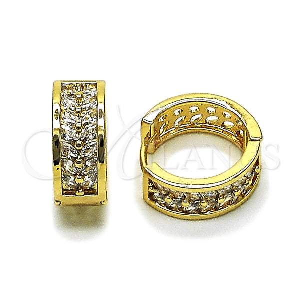 Argolla Huggie 02.283.0337.20 Oro Laminado, Diseño de Baguette, con Blanca Zirconia Cubica, Pulido, Tono Dorado