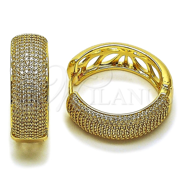 Argolla Huggie 02.283.0340.30 Oro Laminado, con Micro Pave Blanca, Pulido, Dorado