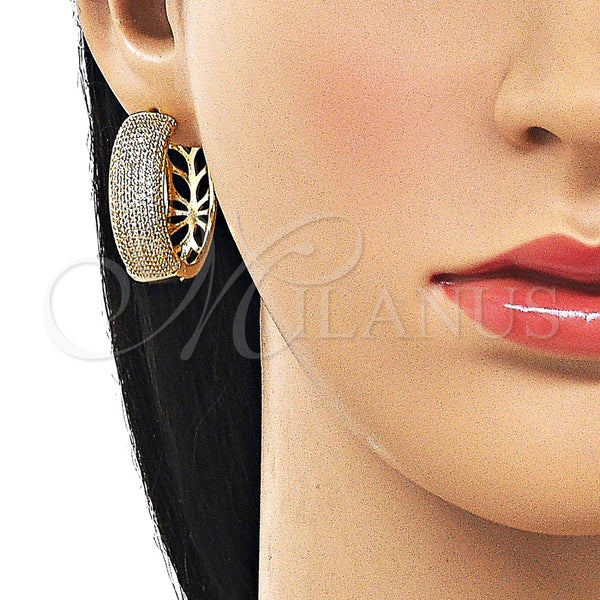 Argolla Huggie 02.283.0340.30 Oro Laminado, con Micro Pave Blanca, Pulido, Tono Dorado