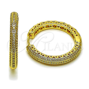 Argolla Huggie 02.283.0341.30 Oro Laminado, con Blanca Micro Pave, Pulido, Tono Dorado