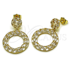 Arete Colgante 02.283.0348 Oro Laminado, Diseño de Baguette y Cluster, con Blanca Zirconia Cubica, Pulido, Tono Dorado