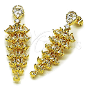 Arete Largo 02.283.0353 Oro Laminado, Diseño de Gota, con Blanca Zirconia Cubica, Pulido, Tono Dorado