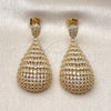 Arete Colgante 02.283.0354 Oro Laminado, Diseño de Gota, con Zirconia Cubica Blanca, Pulido, Tono Dorado