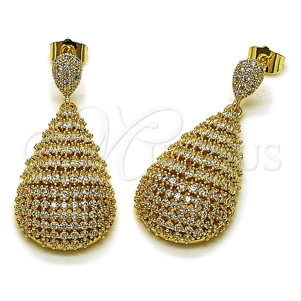 Arete Colgante 02.283.0354 Oro Laminado, Diseño de Gota, con Zirconia Cubica Blanca, Pulido, Tono Dorado