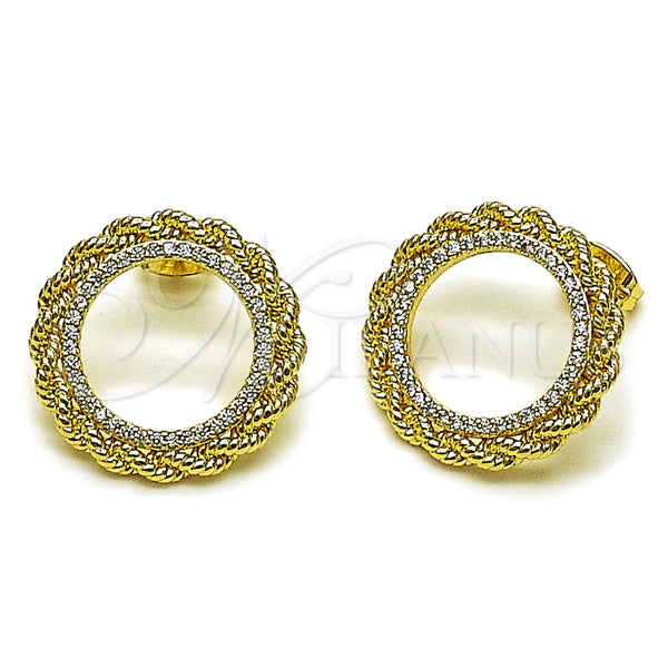 Arete Dormilona 02.213.0862 Oro Laminado, Diseño de Rope, con Blanca Micro Pave, Pulido, Tono Dorado