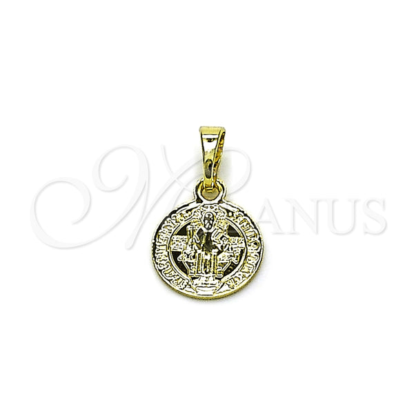 Dije Religioso 05.213.0183 Oro Laminado, Diseño de San Benito, Pulido, Tono Dorado
