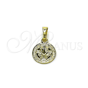 Dije Religioso 05.213.0183 Oro Laminado, Diseño de San Benito, Pulido, Tono Dorado