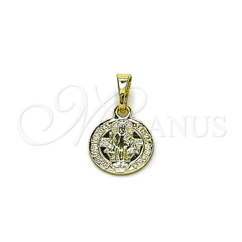 Dije Religioso 05.213.0183 Oro Laminado, Diseño de San Benito, Pulido, Tono Dorado