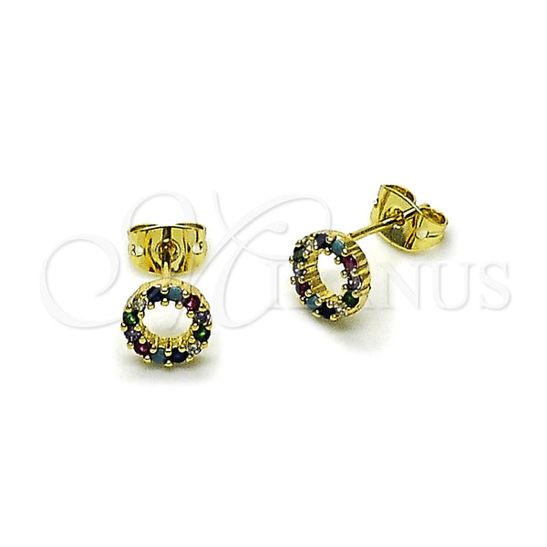 Arete Dormilona 02.213.0865 Oro Laminado, con Multicolor Zirconia Cubica, Pulido, Tono Dorado