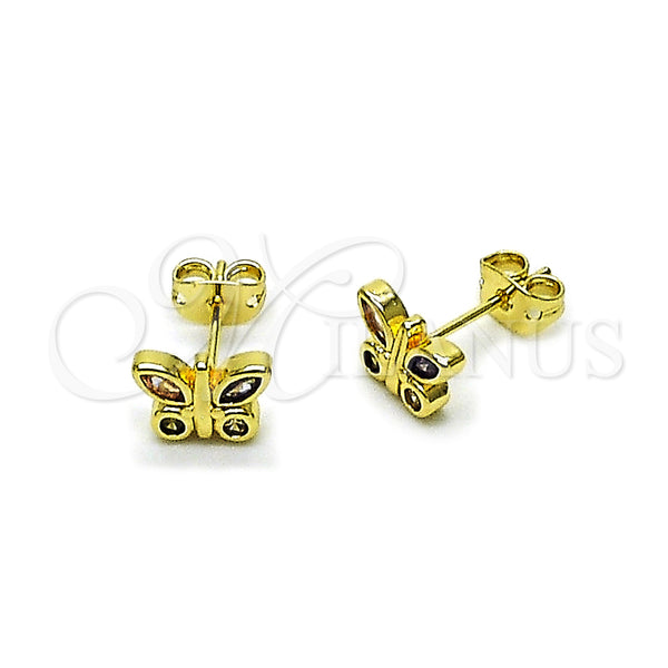 Arete Dormilona 02.213.0866 Oro Laminado, Diseño de Mariposa, con Multicolor Zirconia Cubica, Pulido, Tono Dorado