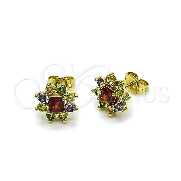 Arete Dormilona 02.213.0868 Oro Laminado, Diseño de Flor, con Multicolor Zirconia Cubica, Pulido, Tono Dorado