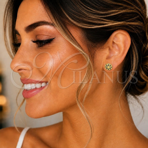 Arete Dormilona 02.213.0870 Oro Laminado, Diseño de Flor, con Multicolor Micro Pave, Pulido, Tono Dorado