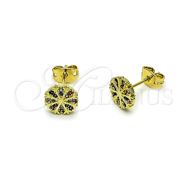 Arete Dormilona 02.213.0870 Oro Laminado, Diseño de Flor, con Multicolor Micro Pave, Pulido, Tono Dorado
