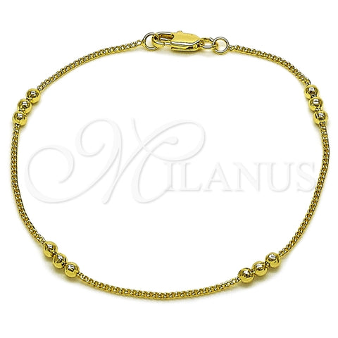 Pulsera Básica 04.213.0360.07 Oro Laminado, Diseño de Miami Cubana y Bola, Diseño de Miami Cubana, Pulido, Dorado