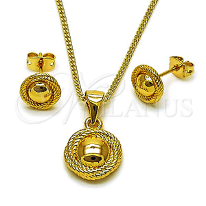 Juego de Arete y Dije de Adulto 10.342.0269 Oro Laminado, Diseño de Torcido y Nudo, Pulido, Tono Dorado
